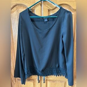 Wet Seal Long sleeve Black Lightweight Blouse  with Lace Detailing Large